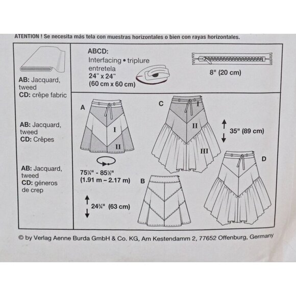 Vintage Burda 8031Sewing Pattern Misses' Semi Fitted Skirt Size 10 12 14 16 18 2 - Picture 2 of 4